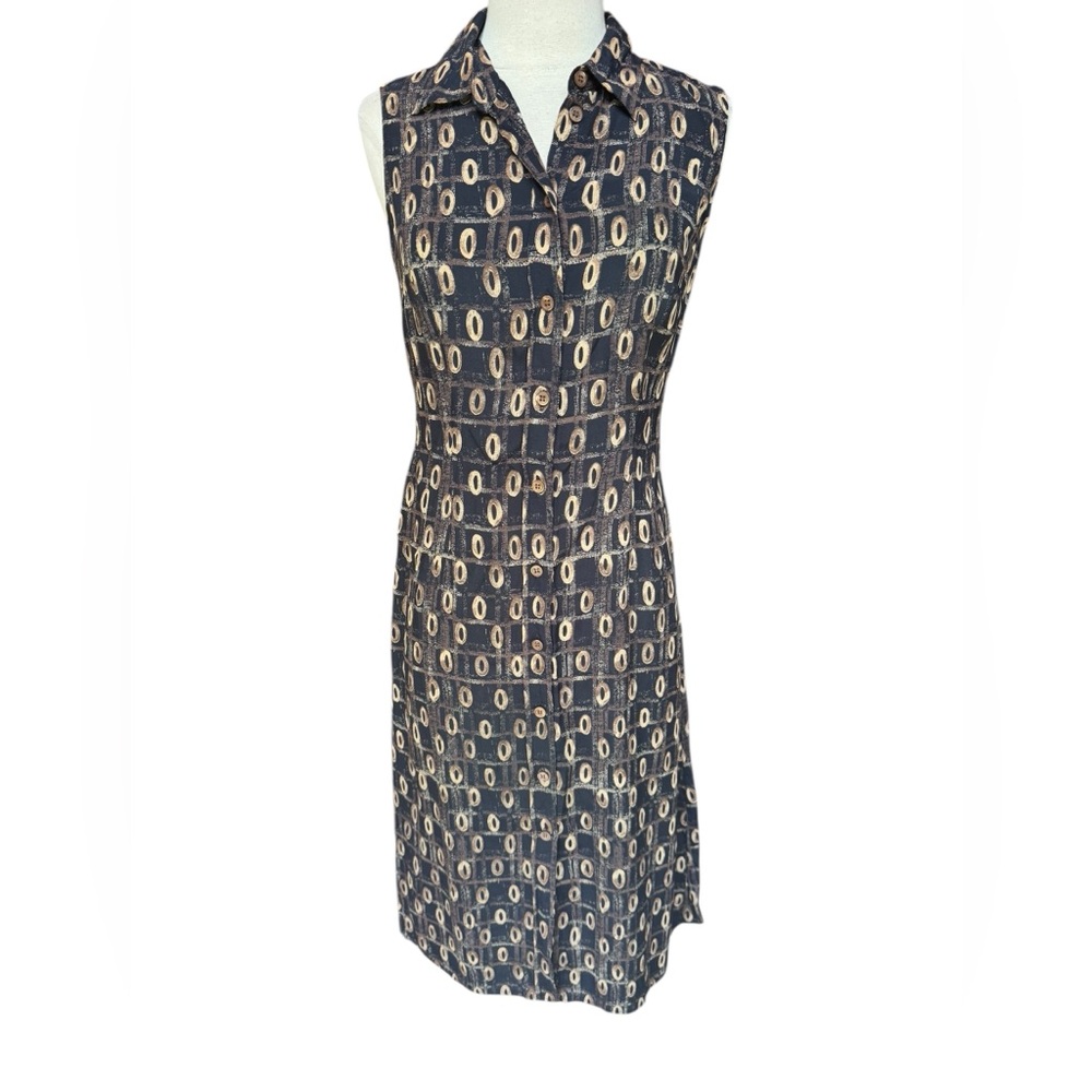 1970s St Michael Marks & Spencer Bold Geometric Pattern Shirt Dress